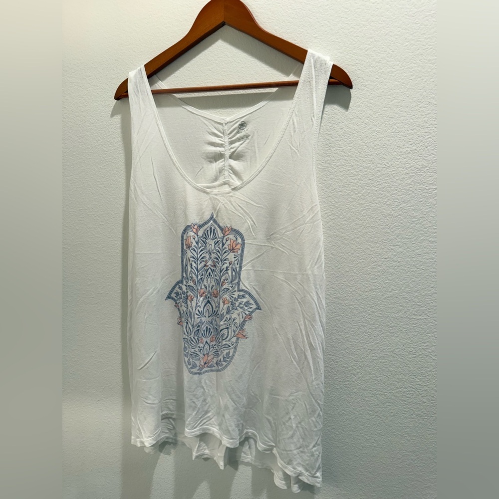 GAIAM White Tank Top with Blue and Pink Design